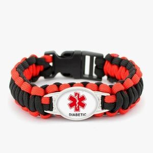 Paracord Diabetic Medical Bracelet Red & Black